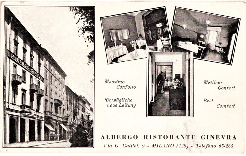 Cartolina antica Milano albergo ristorante Ginevra via Galilei