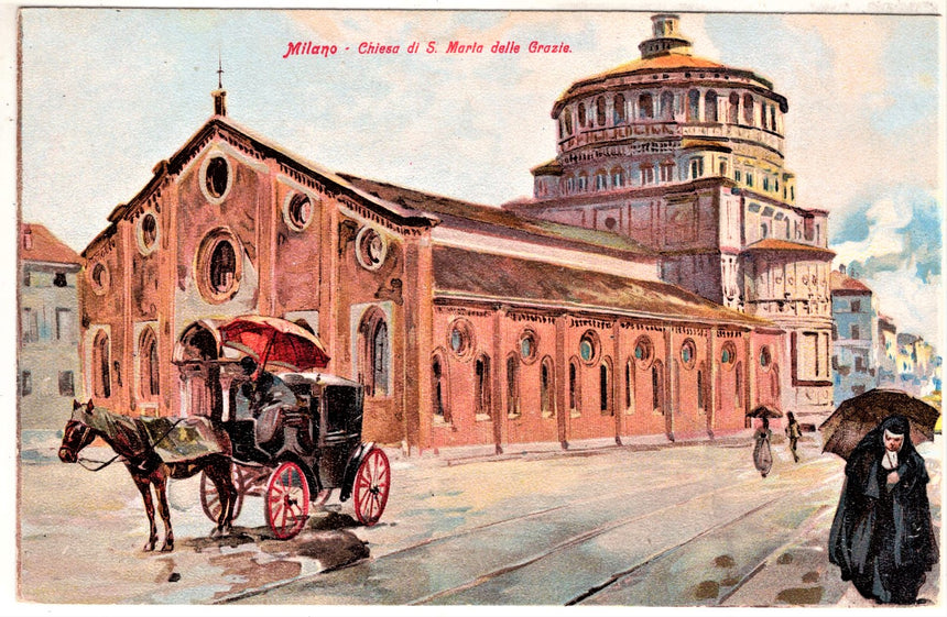 Cartolina antica Milano chiesa di Santa Maria delle grazie