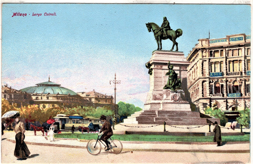 Cartolina antica Milano largo Cairoli