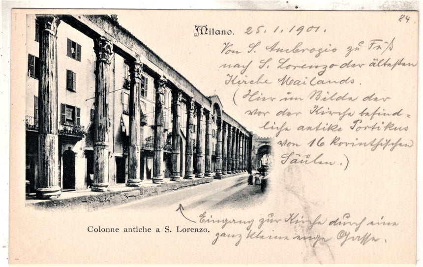 Cartolina antica Milano colonne antiche di S.Lorenzo