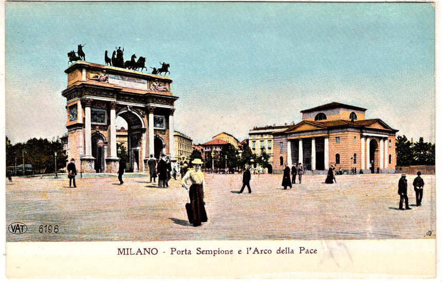Cartolina antica Milano porta Sempione e arco della pace