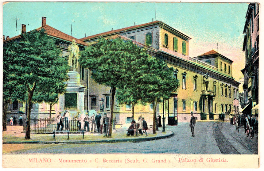 Cartolina antica Milano monumento a C. Beccaria e palazzo di Giustizia