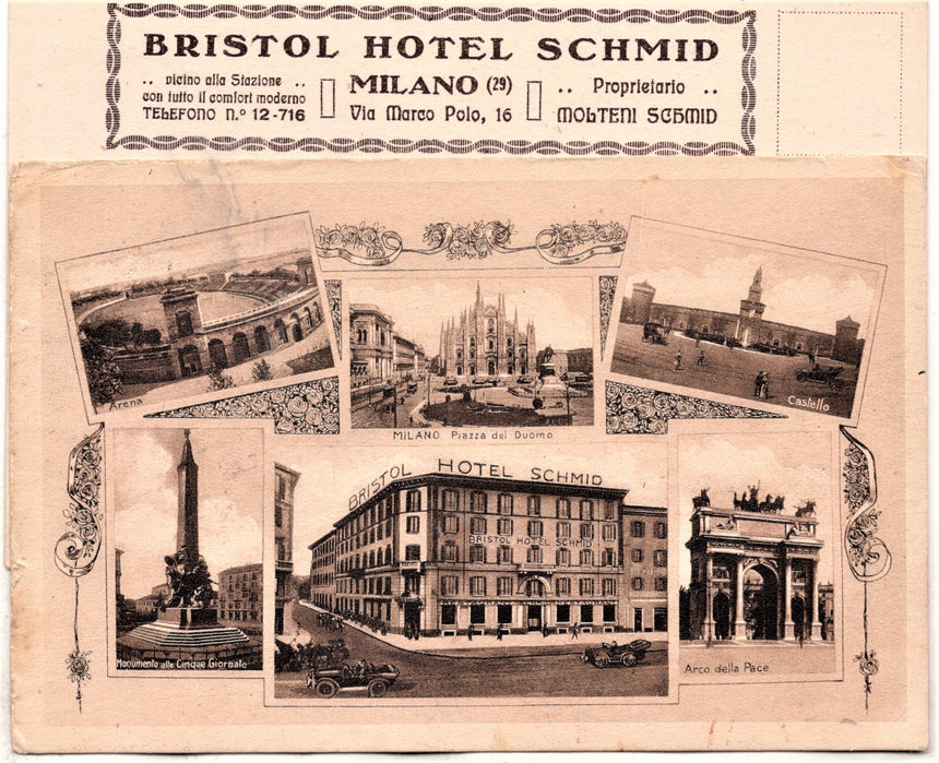 Cartolina antica Milano Bristol Hotel Schmid