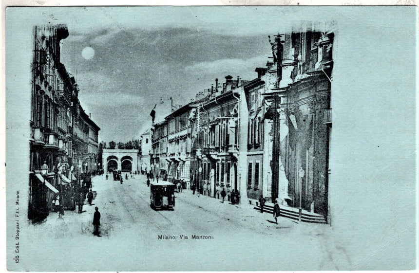 Cartolina antica Milano via Manzoni