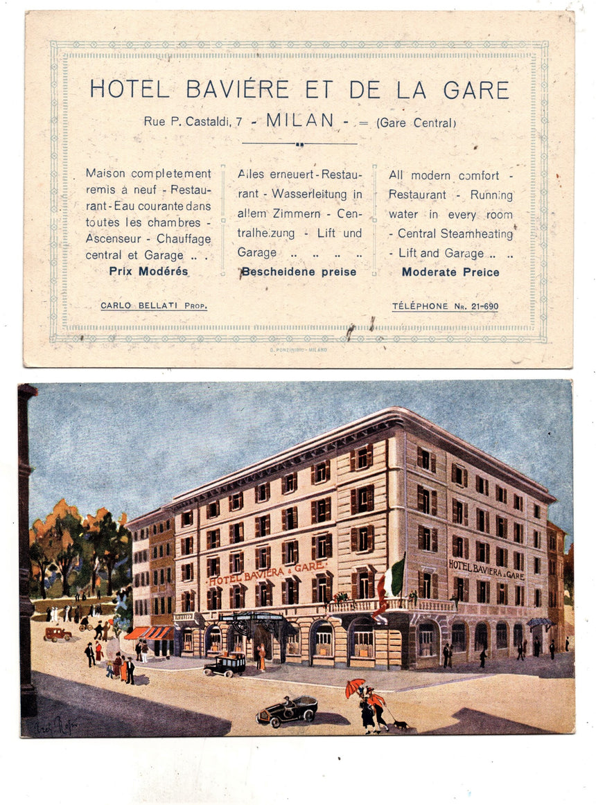 Cartolina antica Milano Hotel Baviere et de la Gare