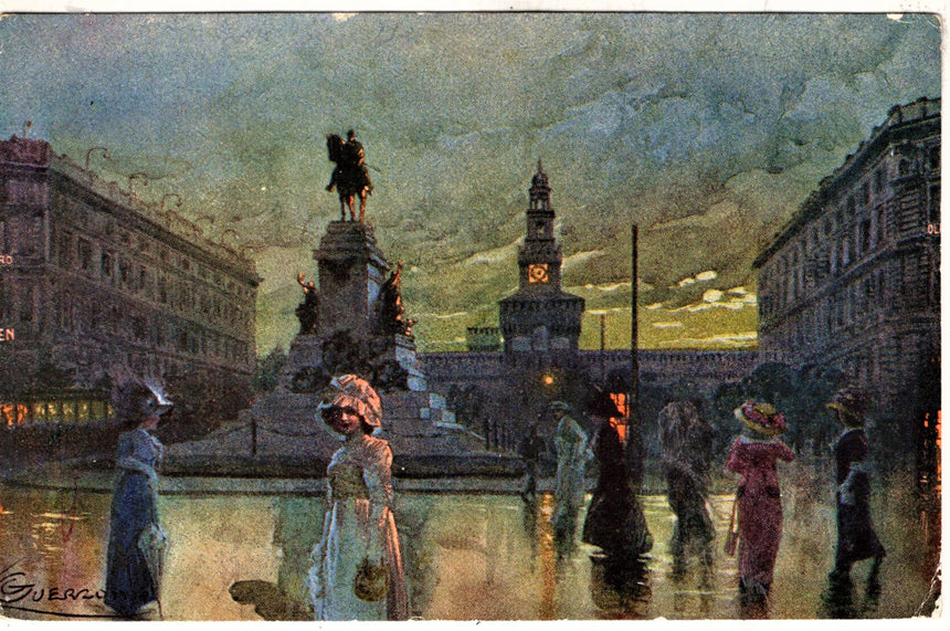 Cartolina antica Milano Largo Cairoli monumento a Garibaldi dis.Guerzoni