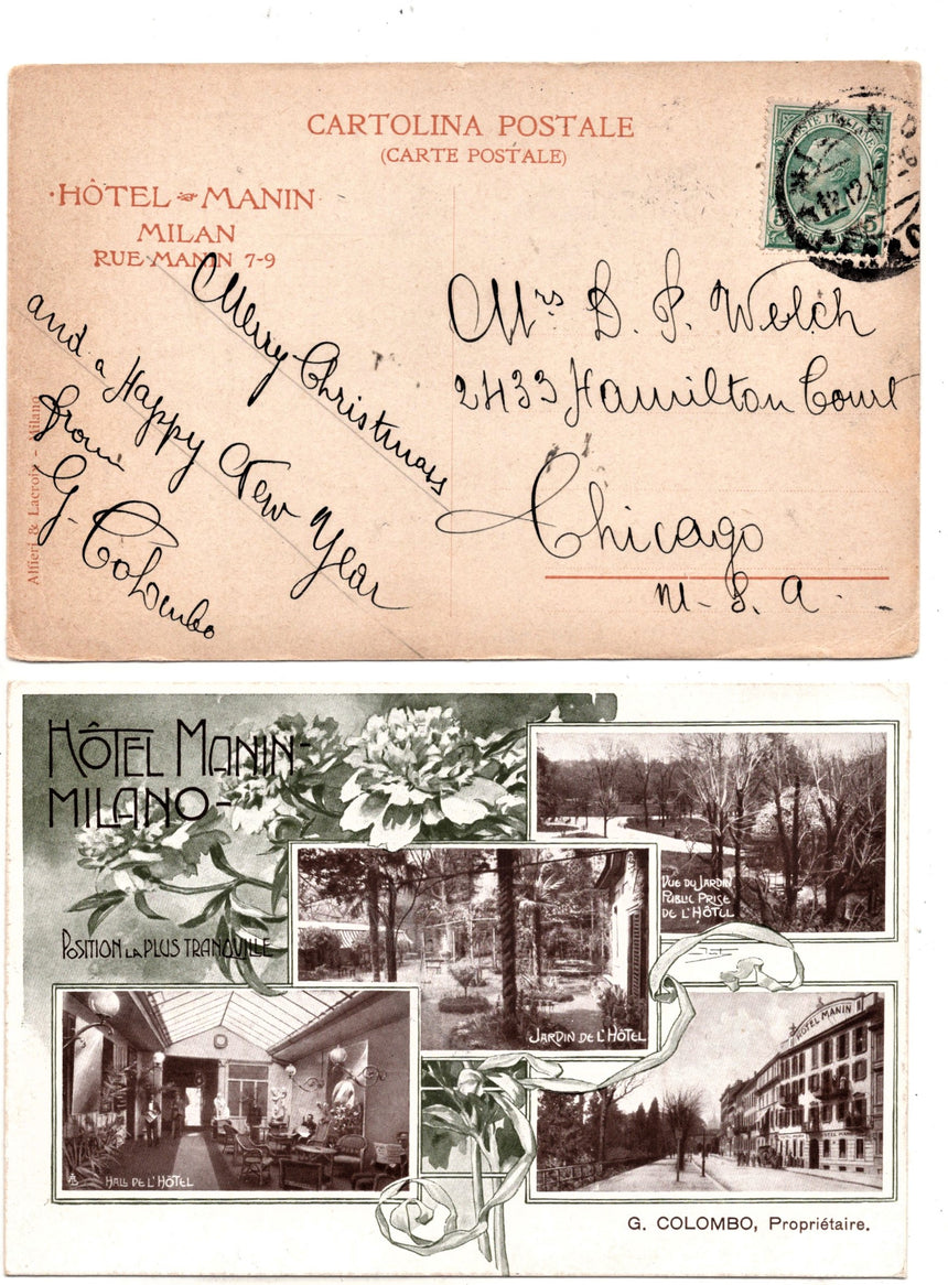 Cartolina antica Milano Hotel Manin