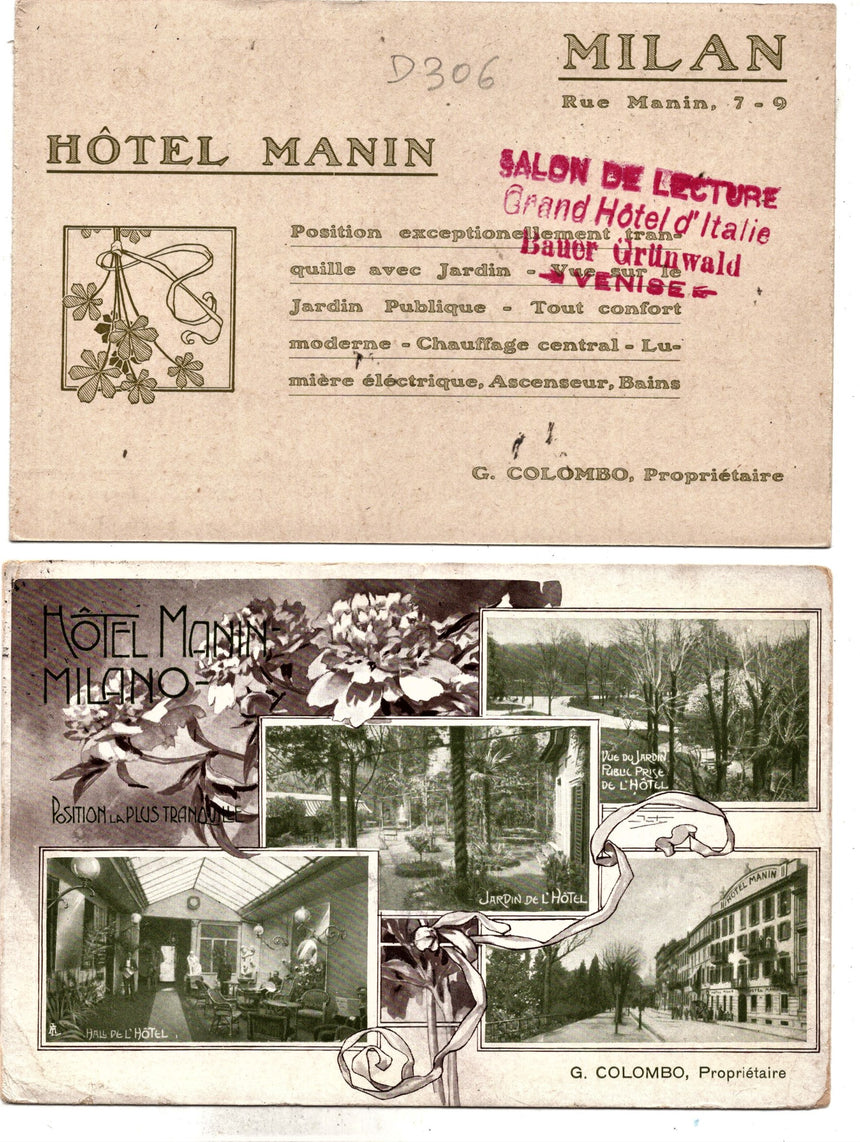 Cartolina antica Milano Hotel Manin