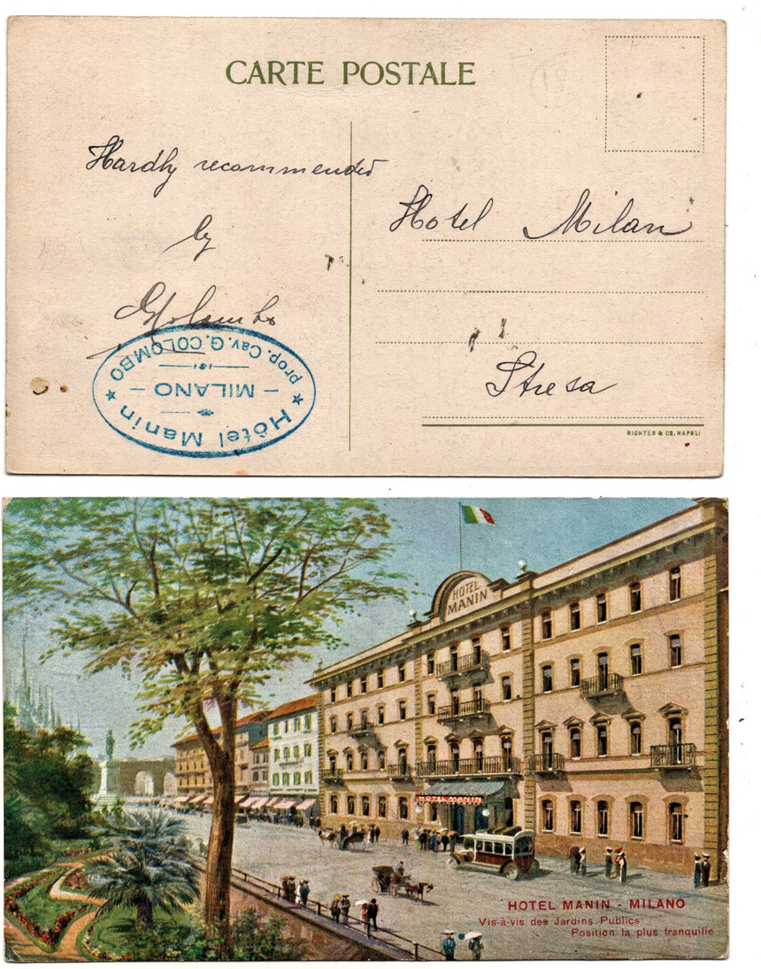 Cartolina antica Milano Hotel Manin