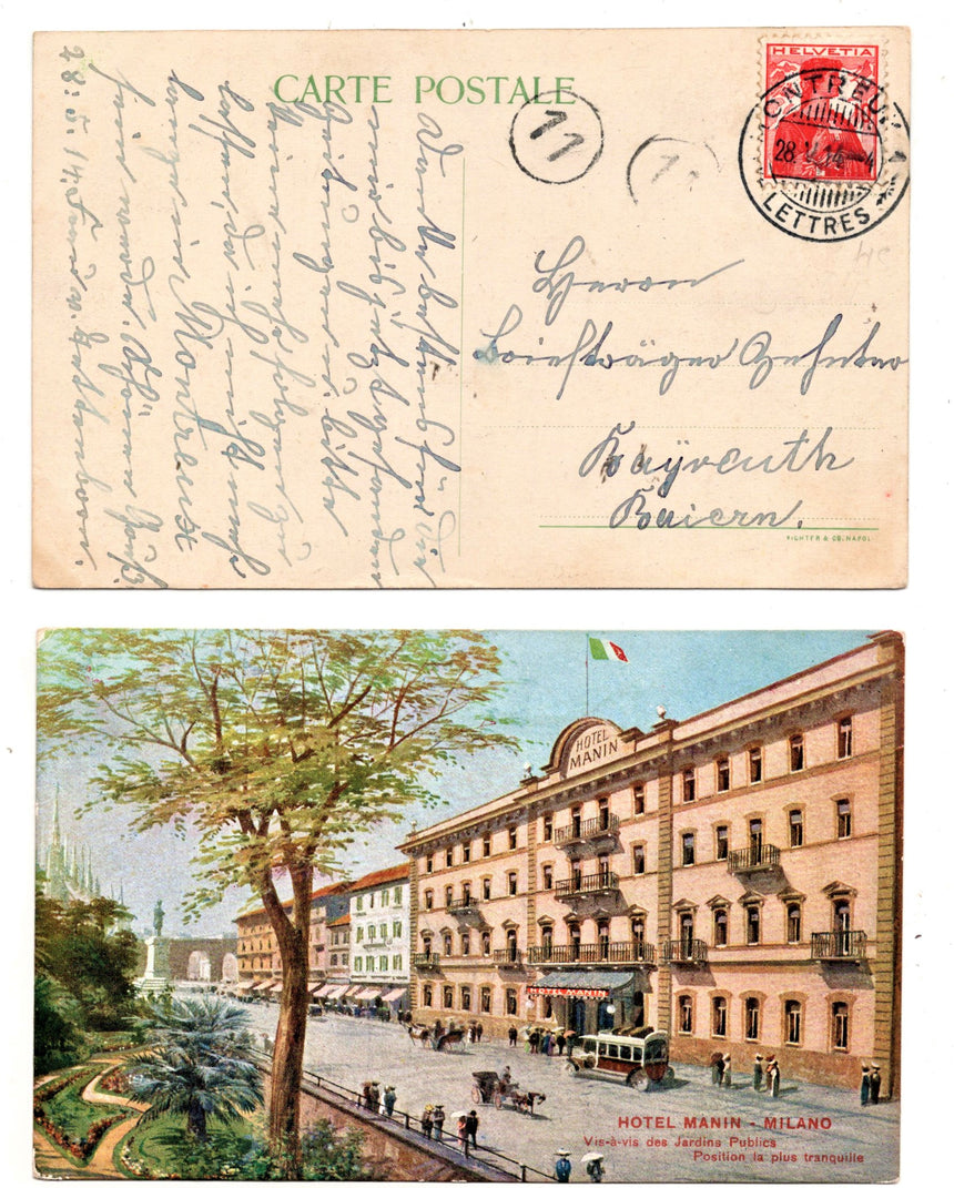 Cartolina antica Milano Hotel Manin