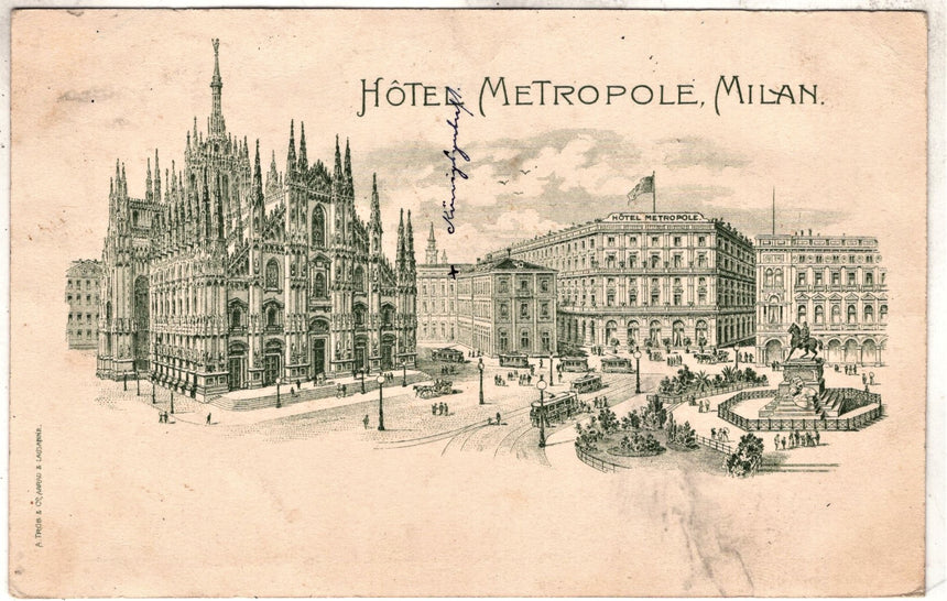 Cartolina antica Milano Hotel Metropole Milam e Duomo