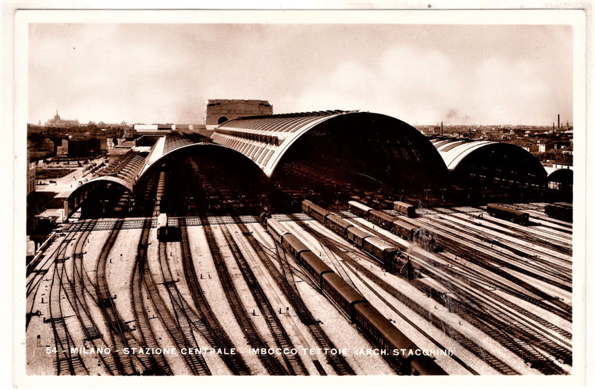 Cartolina antica Milano stazione centrale imbocco tettoie