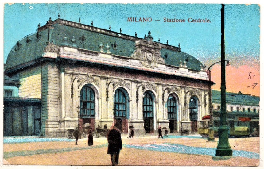 Cartolina antica Milano stazione centrale pubblicità Campari