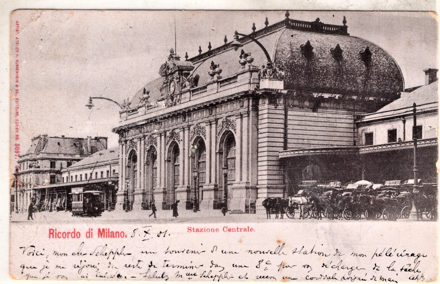 Cartolina antica Milano stazione centrale
