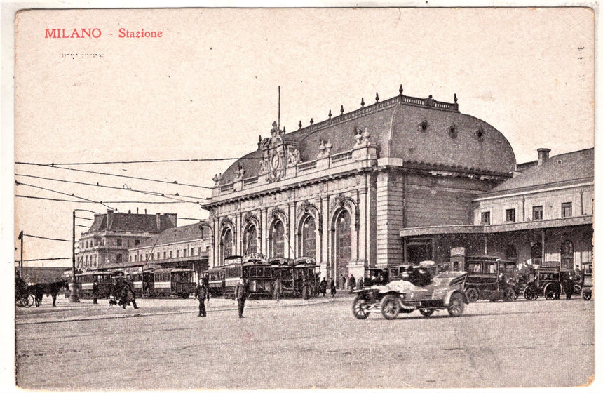 Cartolina antica Milano stazione centrale