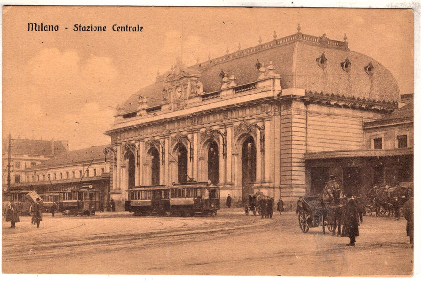 Cartolina antica Milano stazione centrale