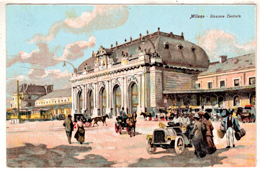 Cartolina antica Milano stazione centrale