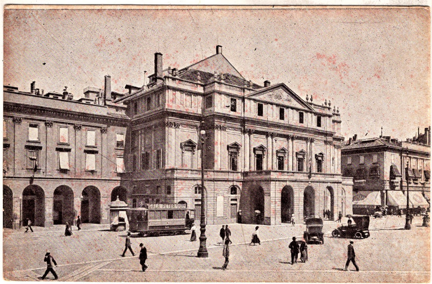 Cartolina antica Milano Teatro e piazza della Scala
