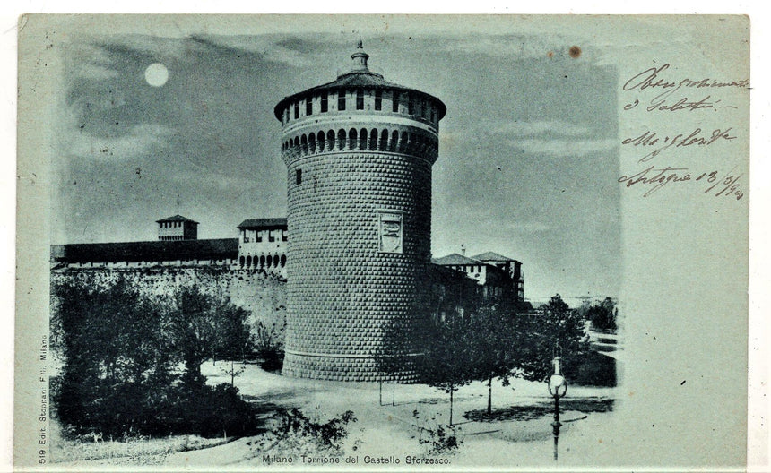 Cartolina antica Milano Torrione del Castel Sforzesco