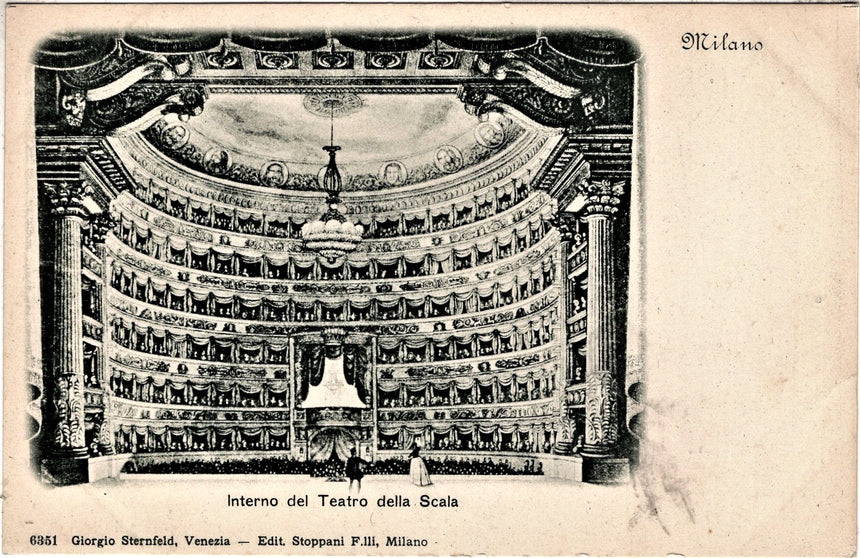 Cartolina antica Milano interno teatro della Scala
