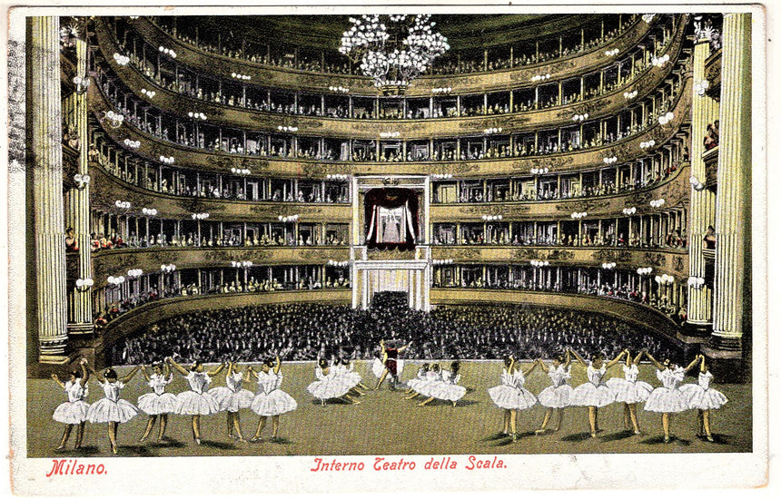 Cartolina antica Milano interno teatro della Scala