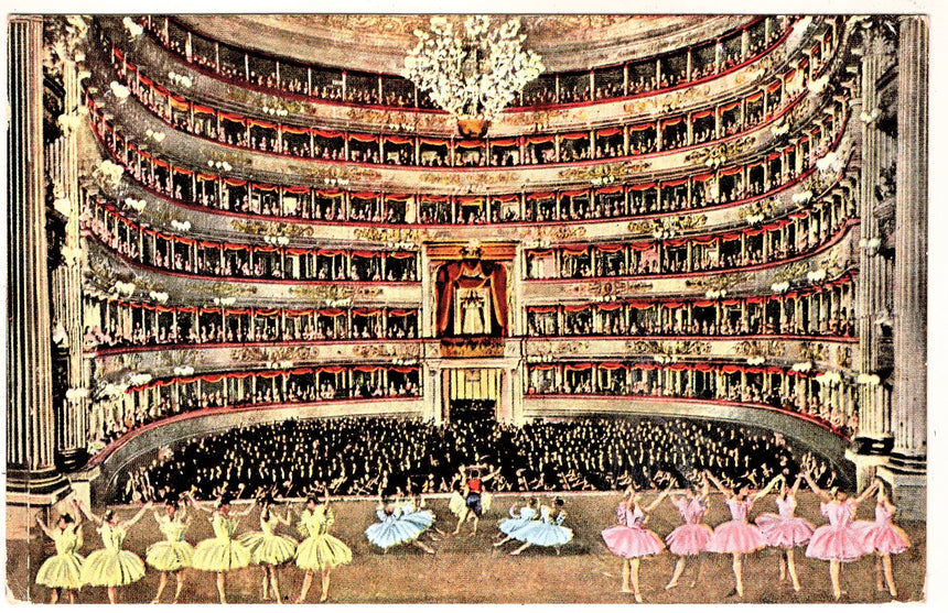 Cartolina antica Milano interno teatro della Scala