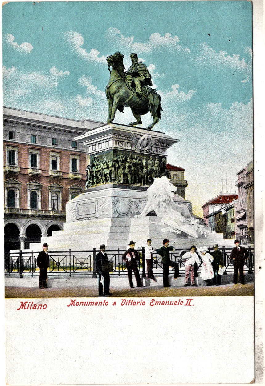 Cartolina antica Milano monumento a V.Emanuele
