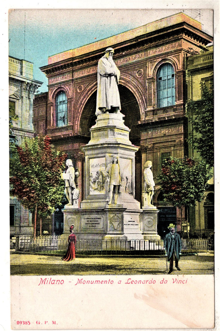 Cartolina antica Milano monumento a L. Da Vinci