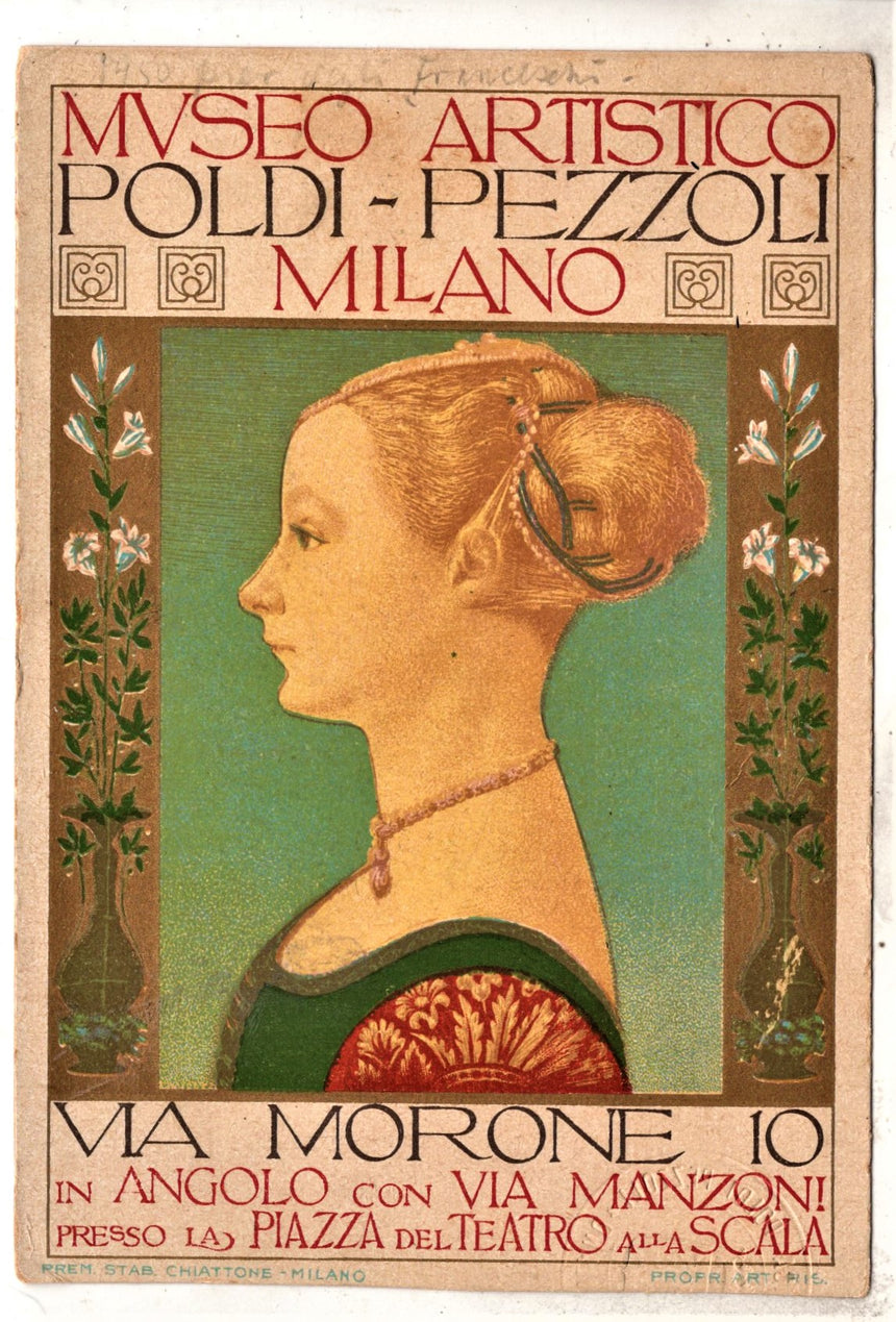 Cartolina antica Milano Museo Artistico Poldi Pezzoli con cart. Geografica