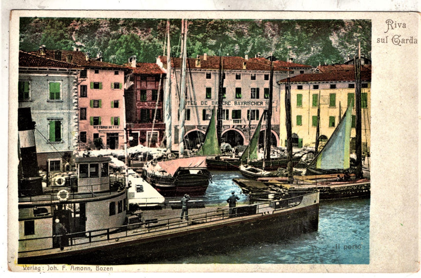 Cartolina antica Trento Riva Garda il porto
