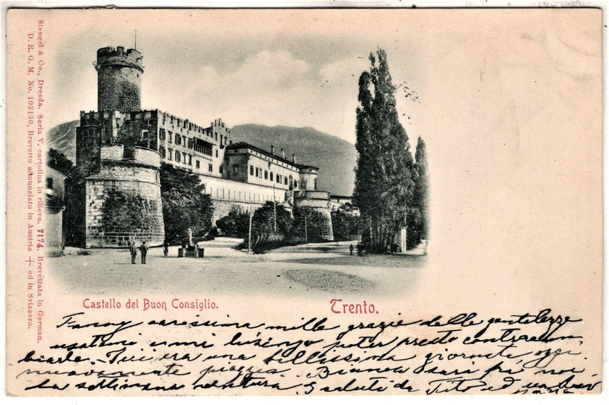 Cartolina antica Trento Castello del Buon Consiglio in rilievo