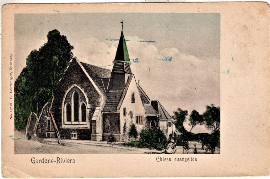 Cartolina antica Gardone sul Garda Chiesa Evangelica