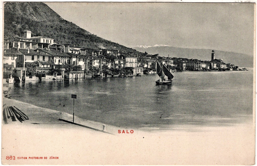 Cartolina antica Salò sul Garda panorama nel 1900