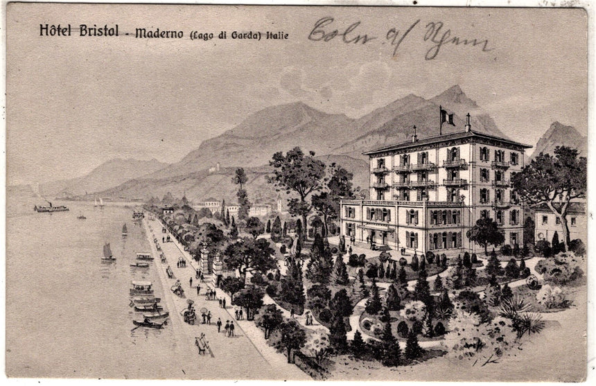 Cartolina antica Maderno sul Garda Hotel Bristol scritta viag. In busta