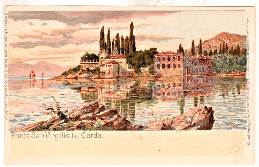 Cartolina antica Garda San Vigilio nel lago di Garda