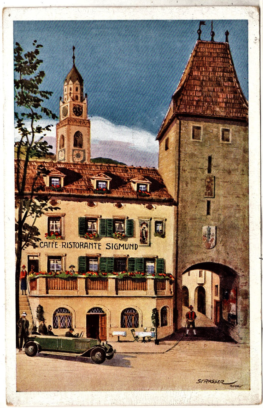 Cartolina antica Merano caffè ristorante Sigmund piazza Rena