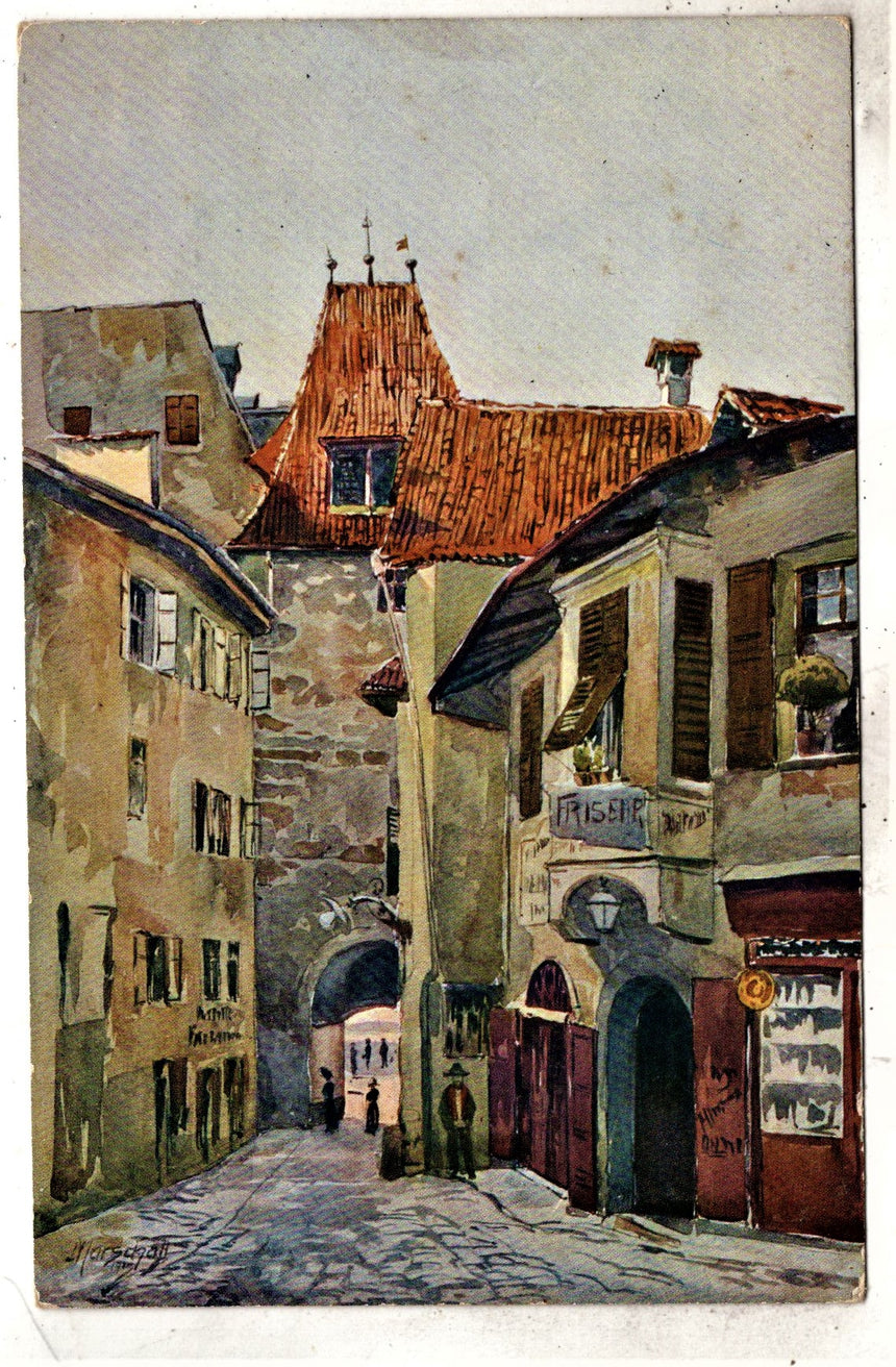 Cartolina antica Merano Bozener Thor Postgasse