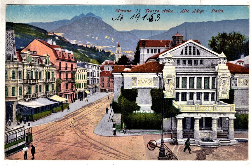Cartolina antica Merano Teatro Civico Alto Adige Italia