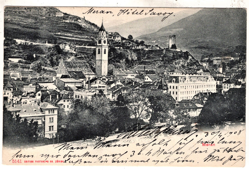 Cartolina antica Merano panorama