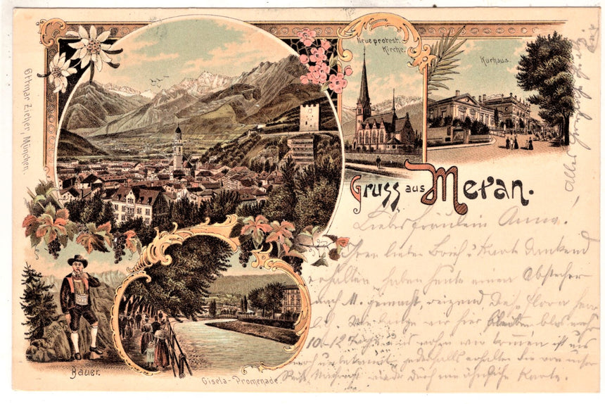 Cartolina antica Merano Gruss aus Meran