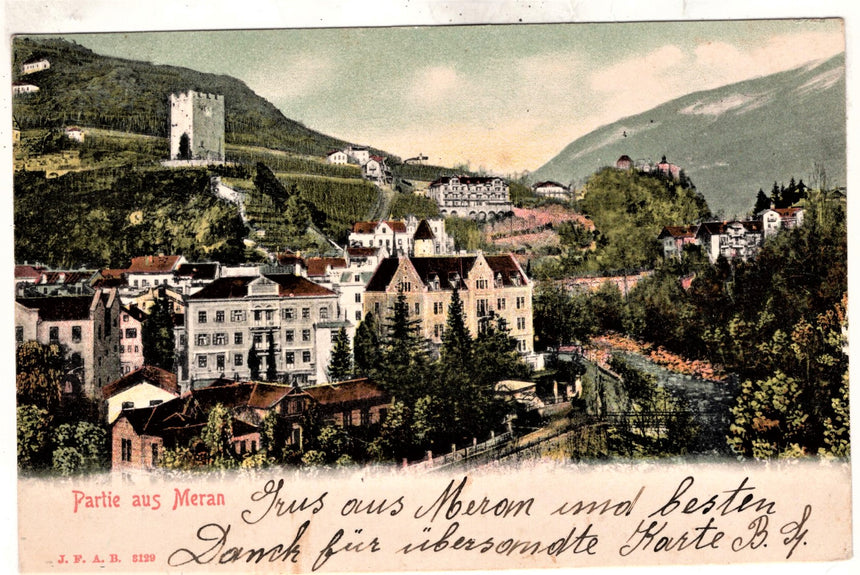 Cartolina antica Merano partie aus Meran
