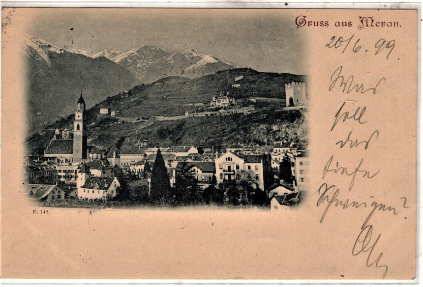 Cartolina antica Merano Gruss aus Meran