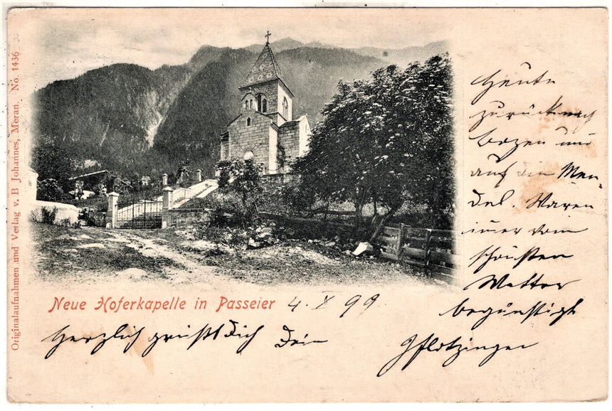 Cartolina antica Merano neue Hoferkapelle in Passeier
