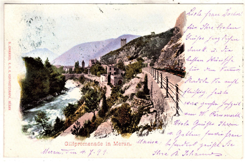 Cartolina antica Merano Gilfpromenade in Meran