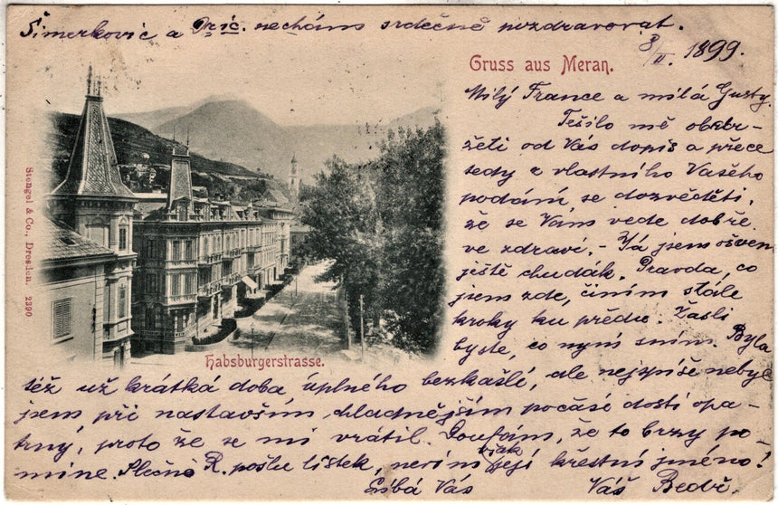 Cartolina antica Merano Gruss aus Meran Habsburgerstrasse