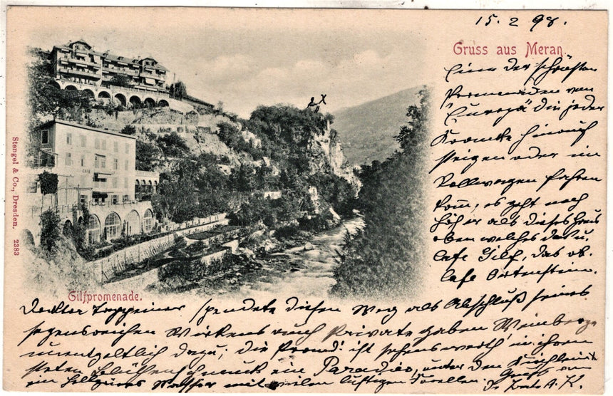 Cartolina antica Merano Gruss aus Meran Gilfpromenade