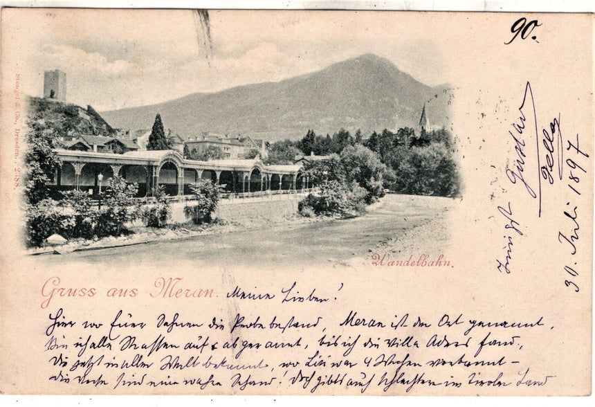Cartolina antica Merano Gruss aus Meran Wandelbahn
