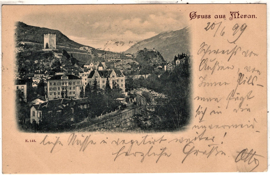 Cartolina antica Merano Gruss aus Meran