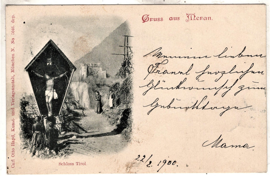 Cartolina antica Merano Gruss aus Meran Schloss Tirol