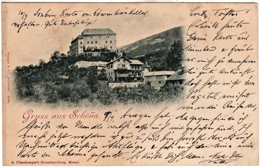 Cartolina antica Merano Gruss aus Schòna